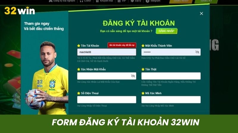 Điền form đăng ký theo yêu cầu hệ thống