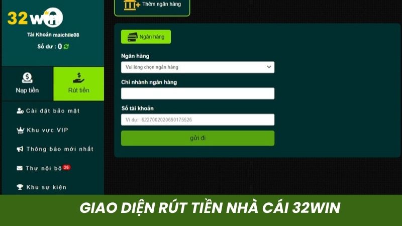 Form giao dịch rút với thông tin đơn giản