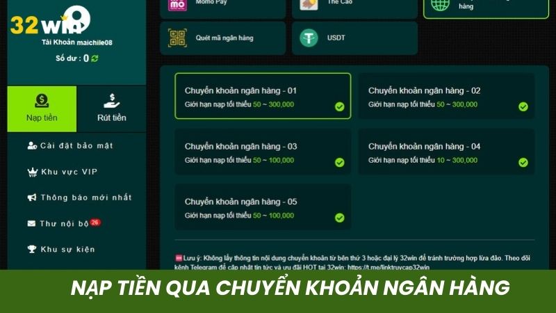 Kênh chuyển khoản ngân hàng đảm bảo an toàn