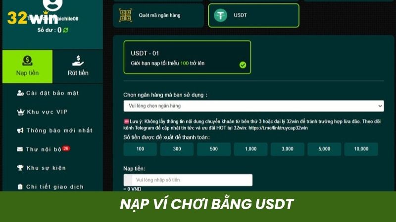 Giao dịch nạp vốn bằng USDT