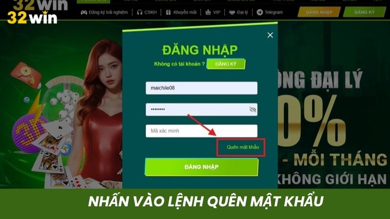 Nhấn lệnh quên mật khẩu