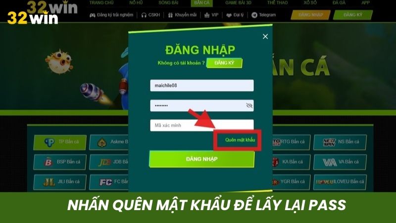 Nhấn vào lệnh quên mật khẩu để lấy lại tài khoản